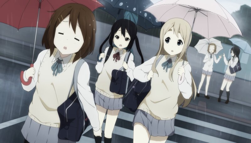 Schoolgirls in Rain — Gray