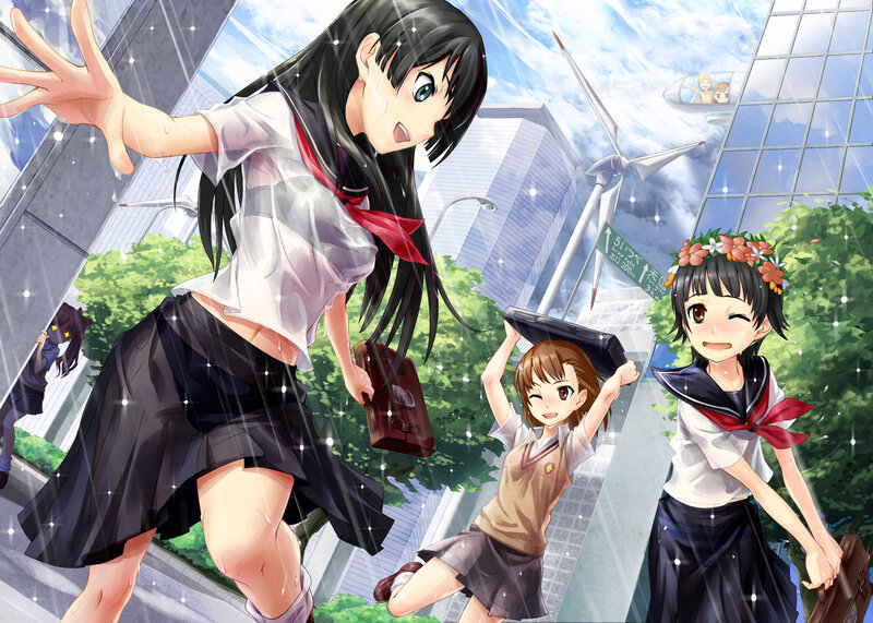 Schoolgirls in Rain — Green