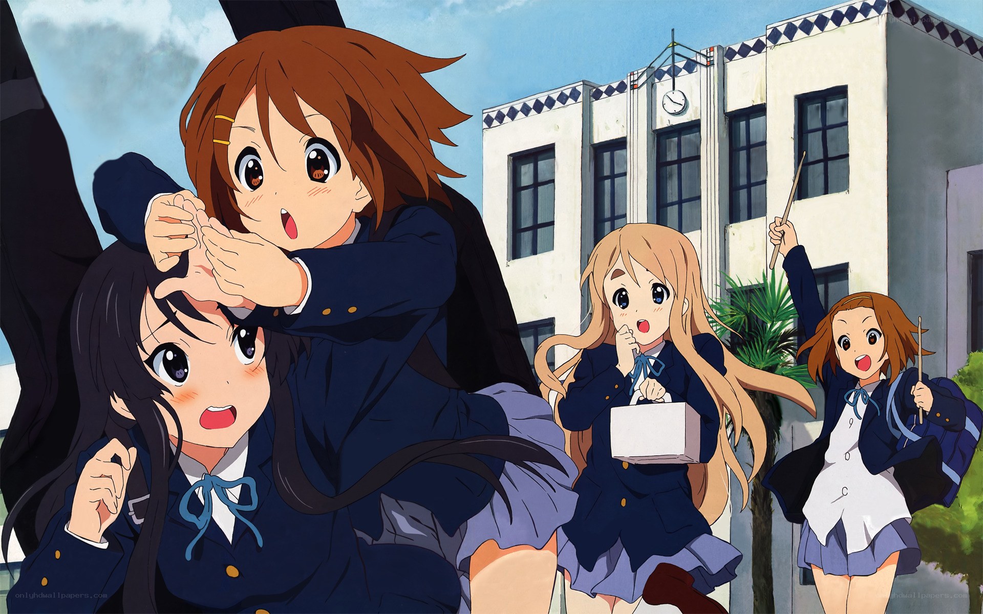 Schoolgirls in uniform running