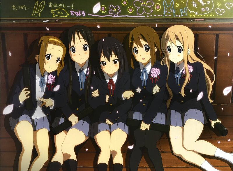 Schoolgirls in uniform sitting together