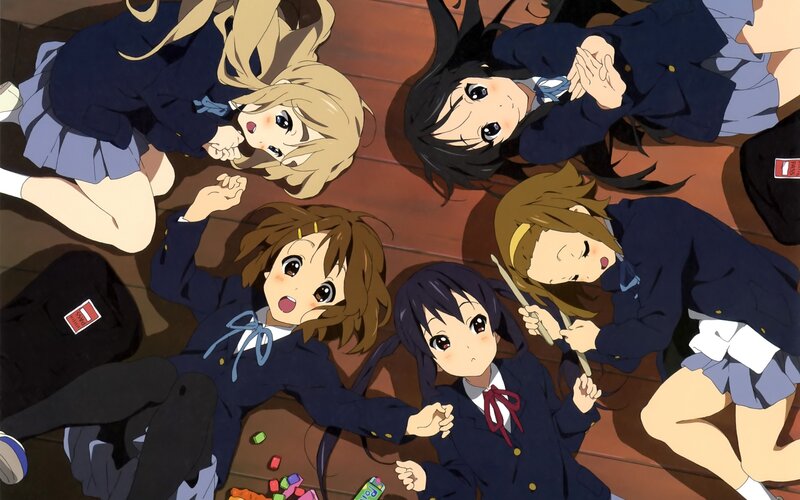 Schoolgirls lying on the floor