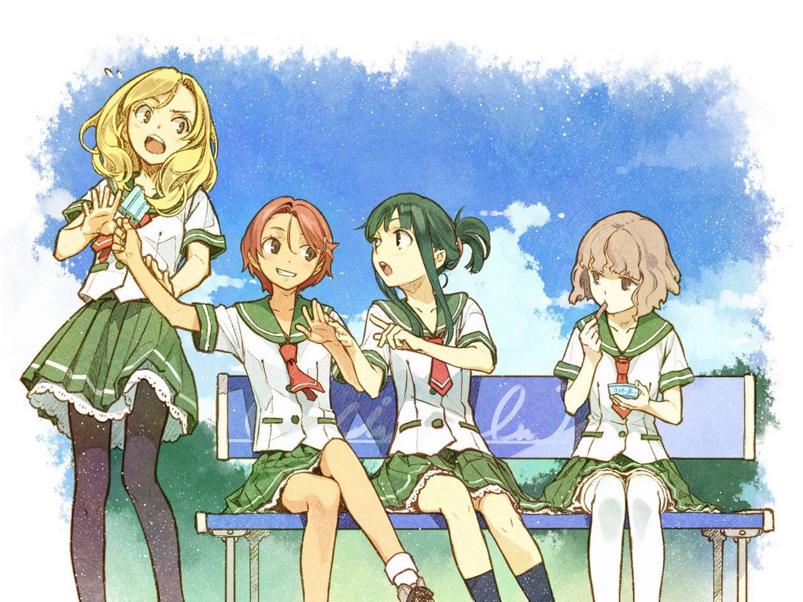 Schoolgirls on a bench