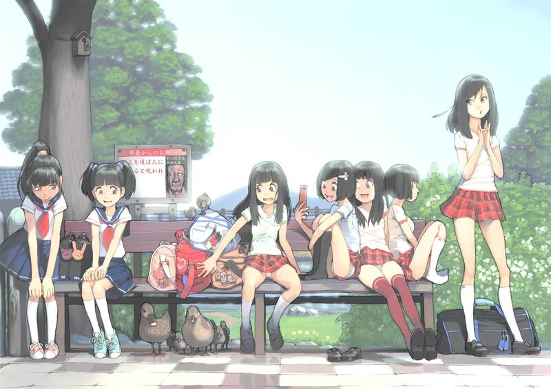 Schoolgirls on a bench