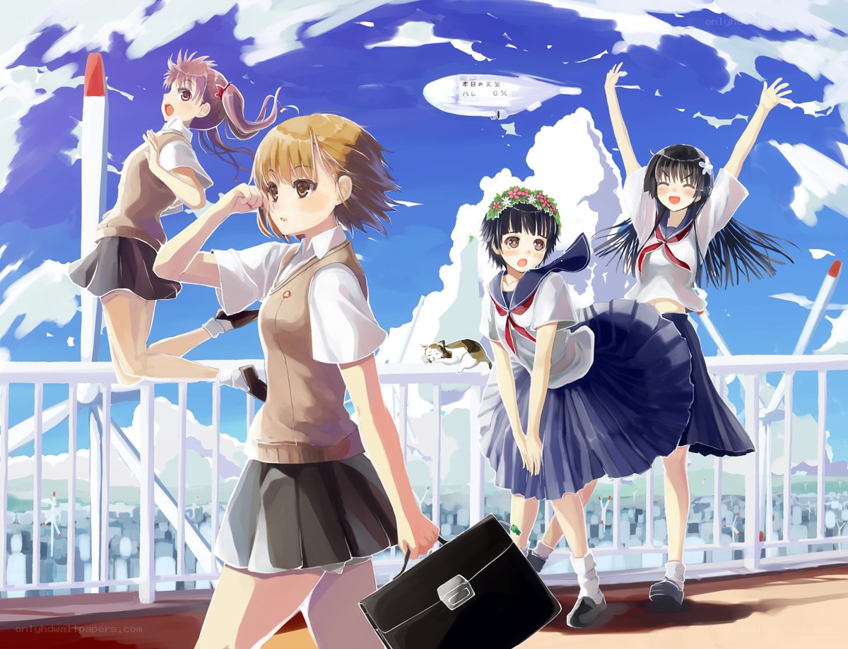 Schoolgirls on a bridge