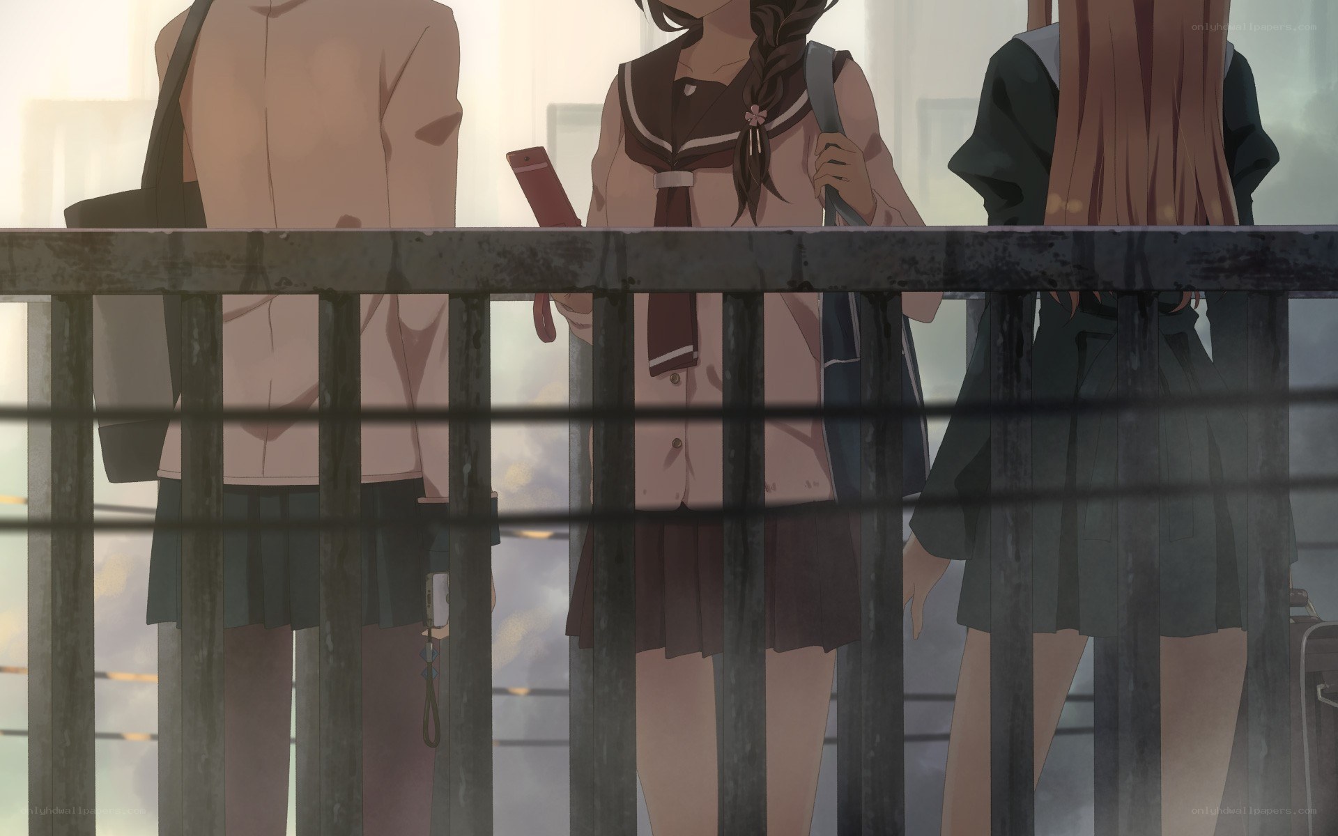 schoolgirls on a bridge
