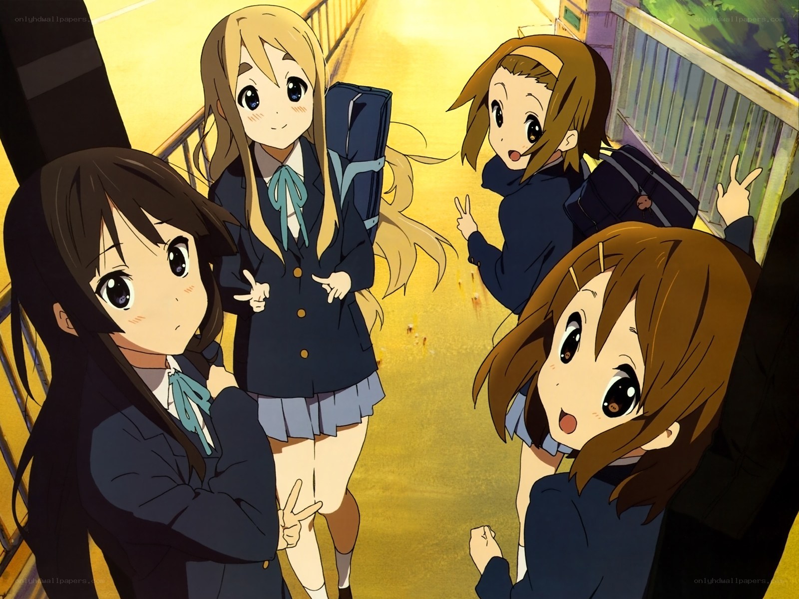 Schoolgirls on a bridge