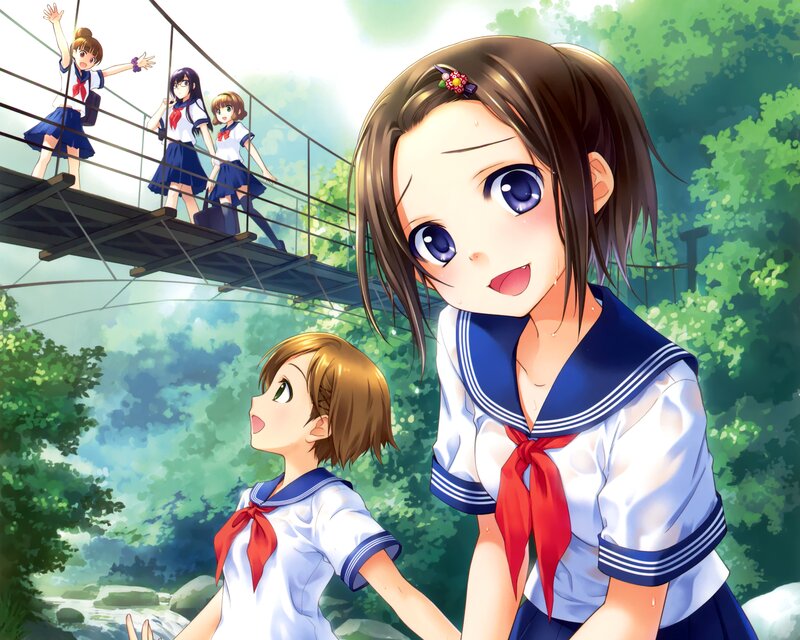Schoolgirls on a Bridge — Green