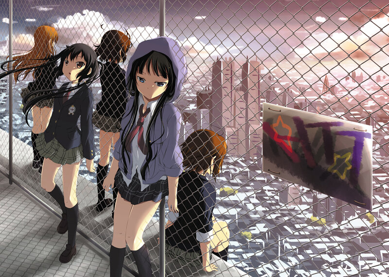 Schoolgirls on a rooftop