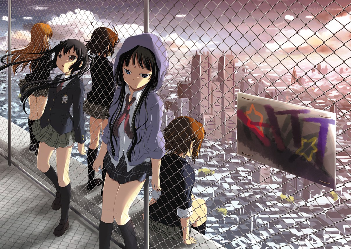 Schoolgirls on a rooftop