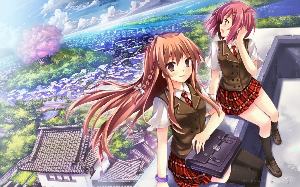 Schoolgirls on a rooftop