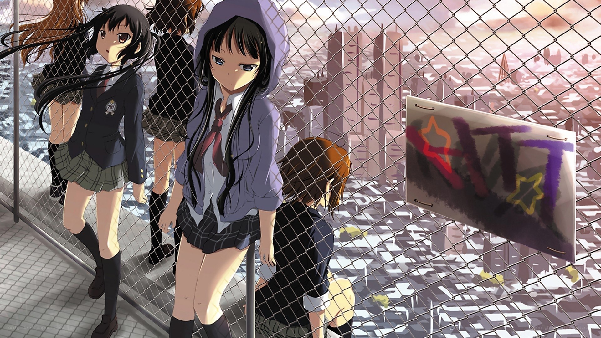 Schoolgirls on a rooftop