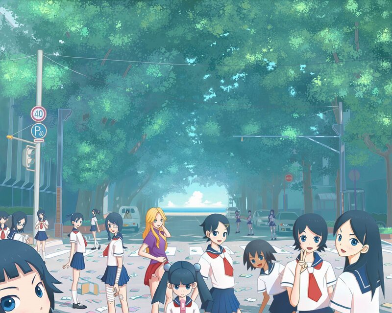 Schoolgirls on a Street — Green