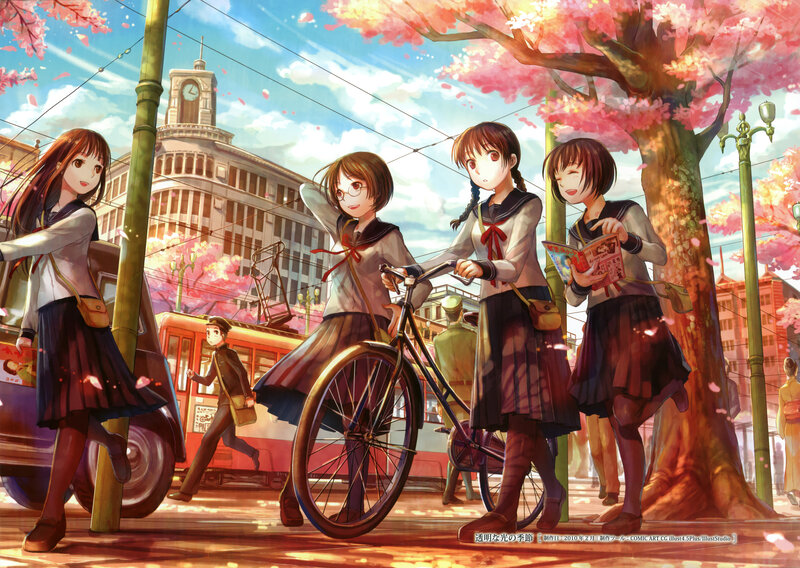 Schoolgirls on a Street — Pink