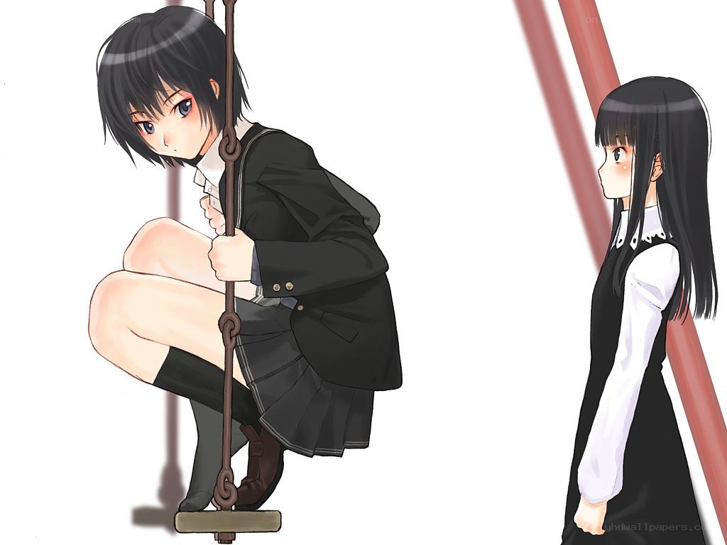 Schoolgirls on a swing