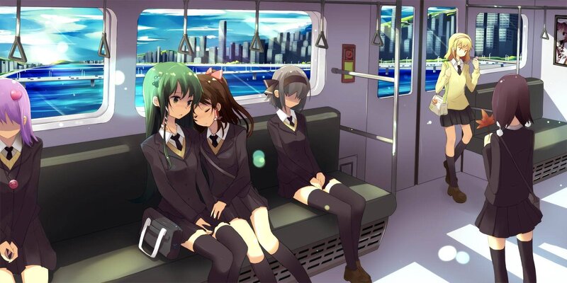 Schoolgirls on a Train — Purple