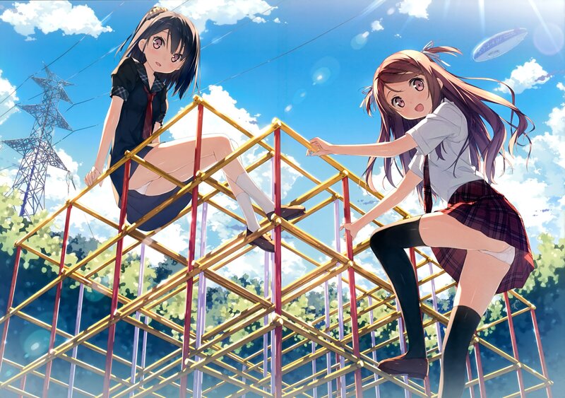 Schoolgirls on playground structure
