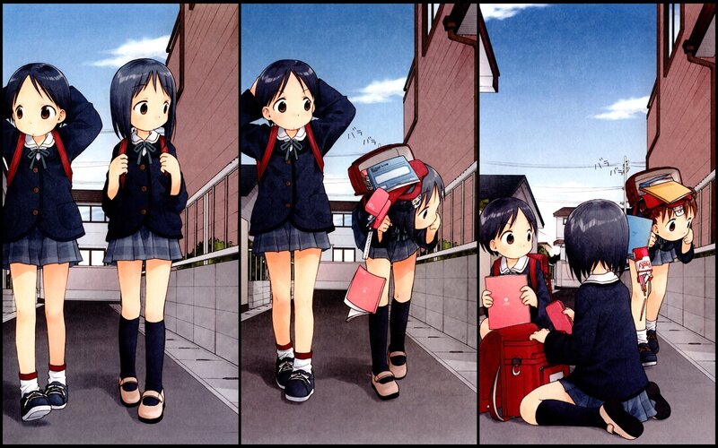 Schoolgirls on Sidewalk