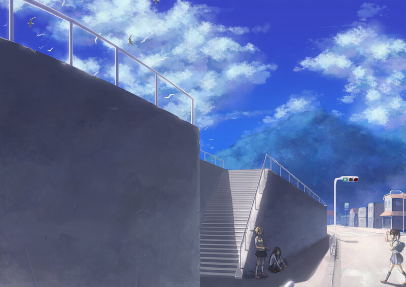 Schoolgirls on Stairs