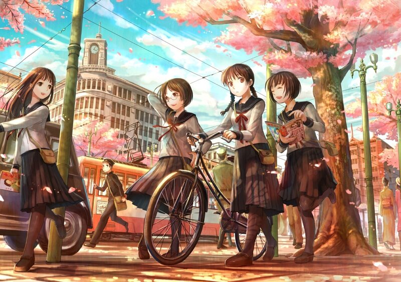 Schoolgirls on Street — Pink