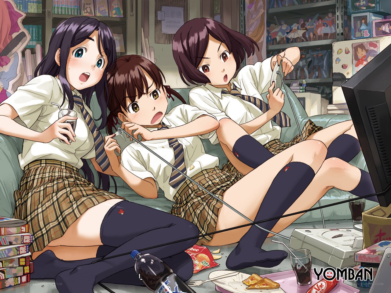 Schoolgirls playing video games