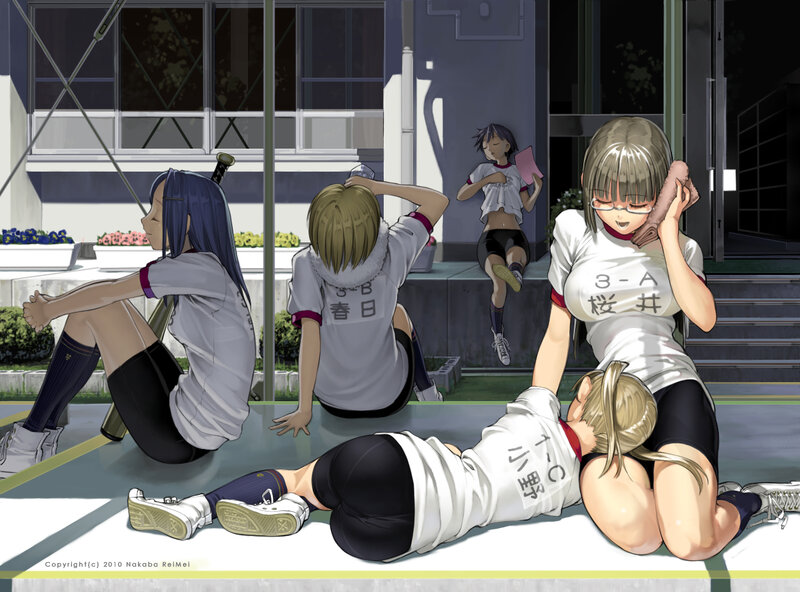 Schoolgirls resting after practice