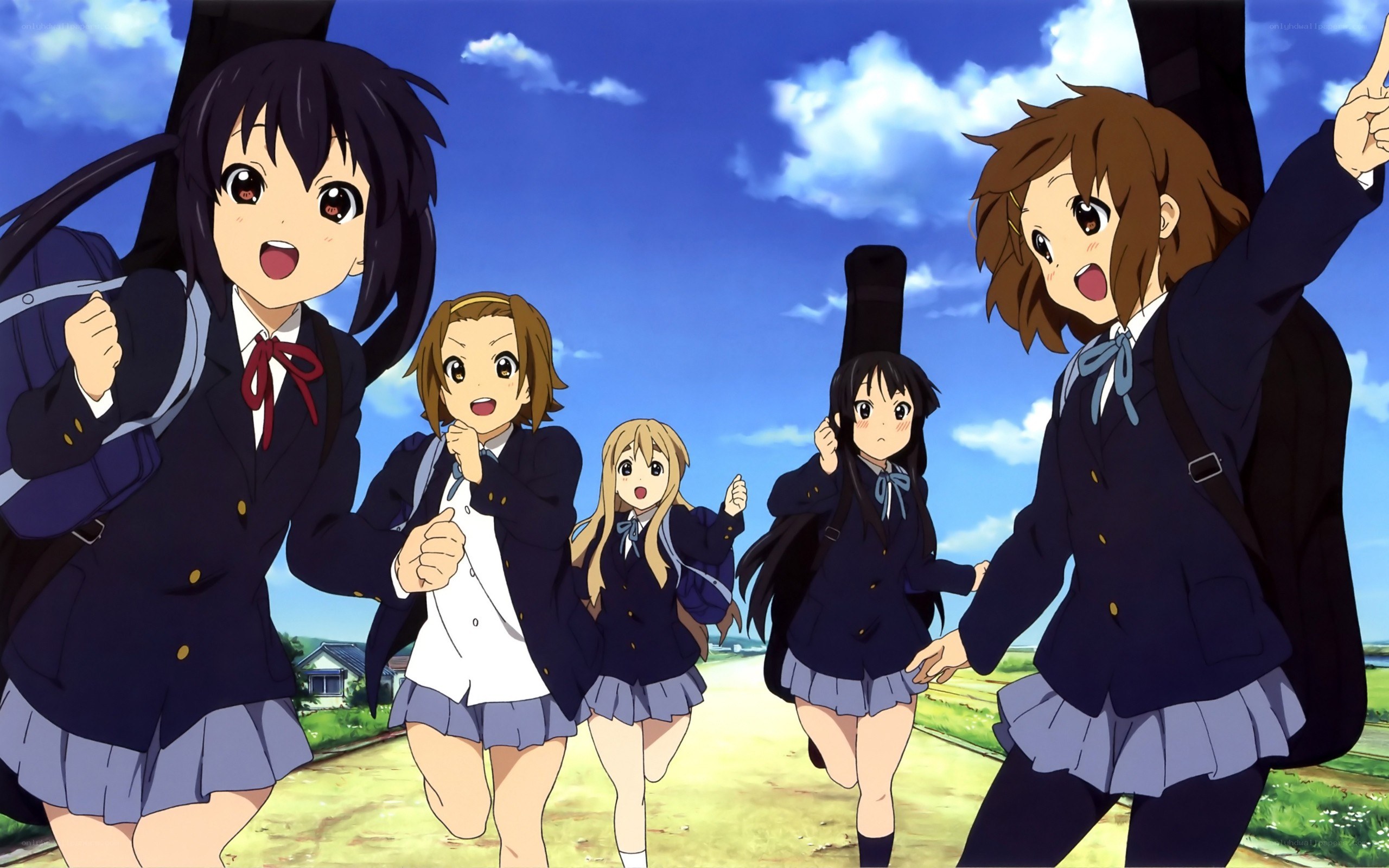 Schoolgirls running together