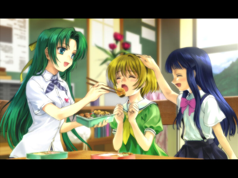 Schoolgirls sharing a meal