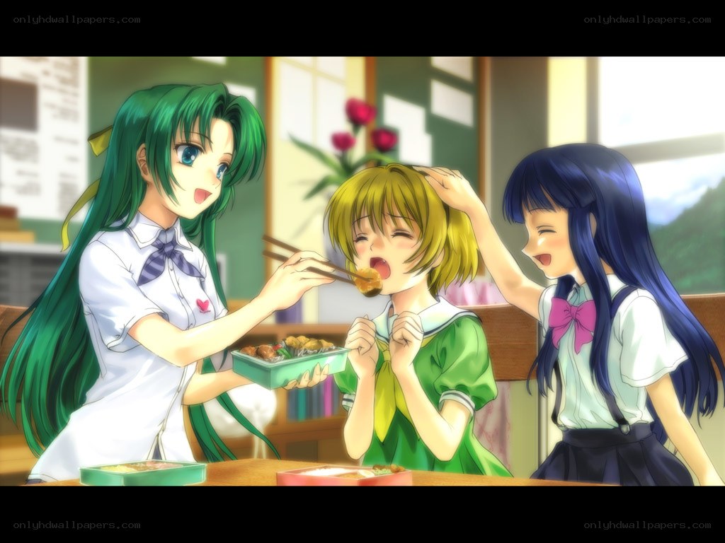 Schoolgirls sharing a meal