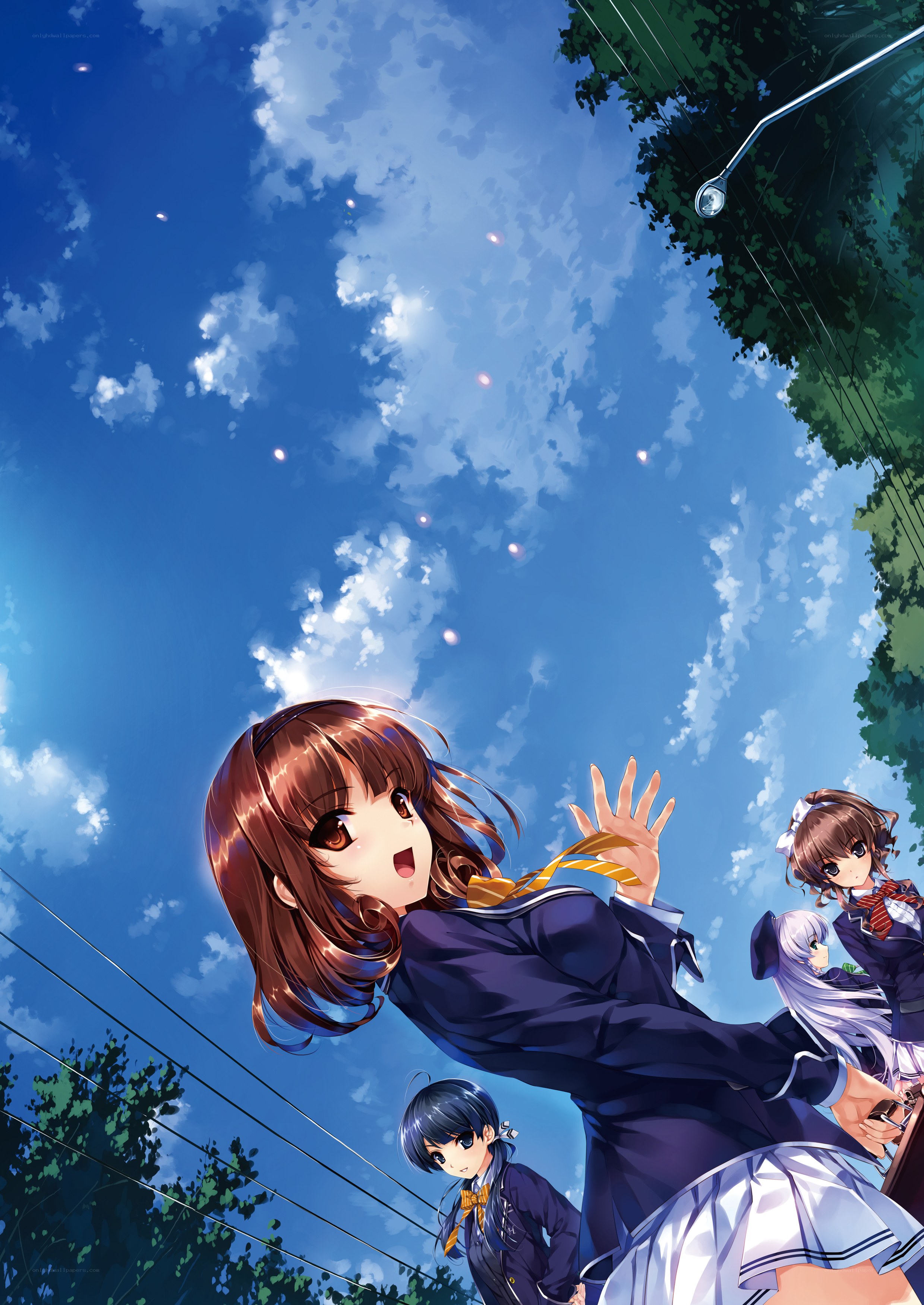 Schoolgirls under a blue sky