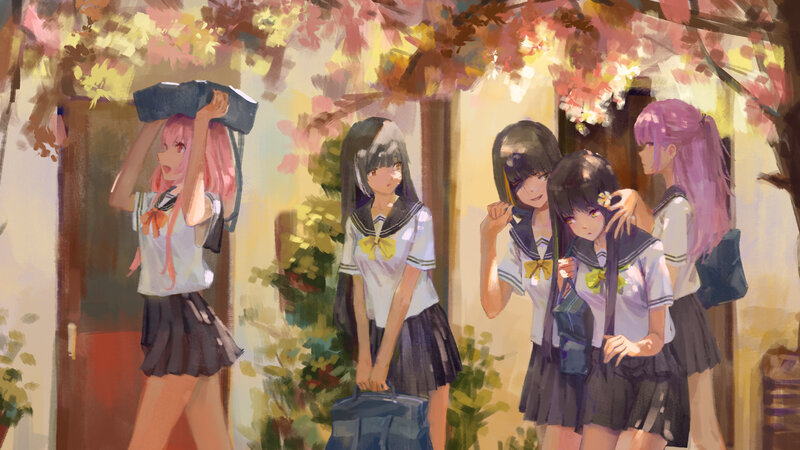 Schoolgirls under Blossoms