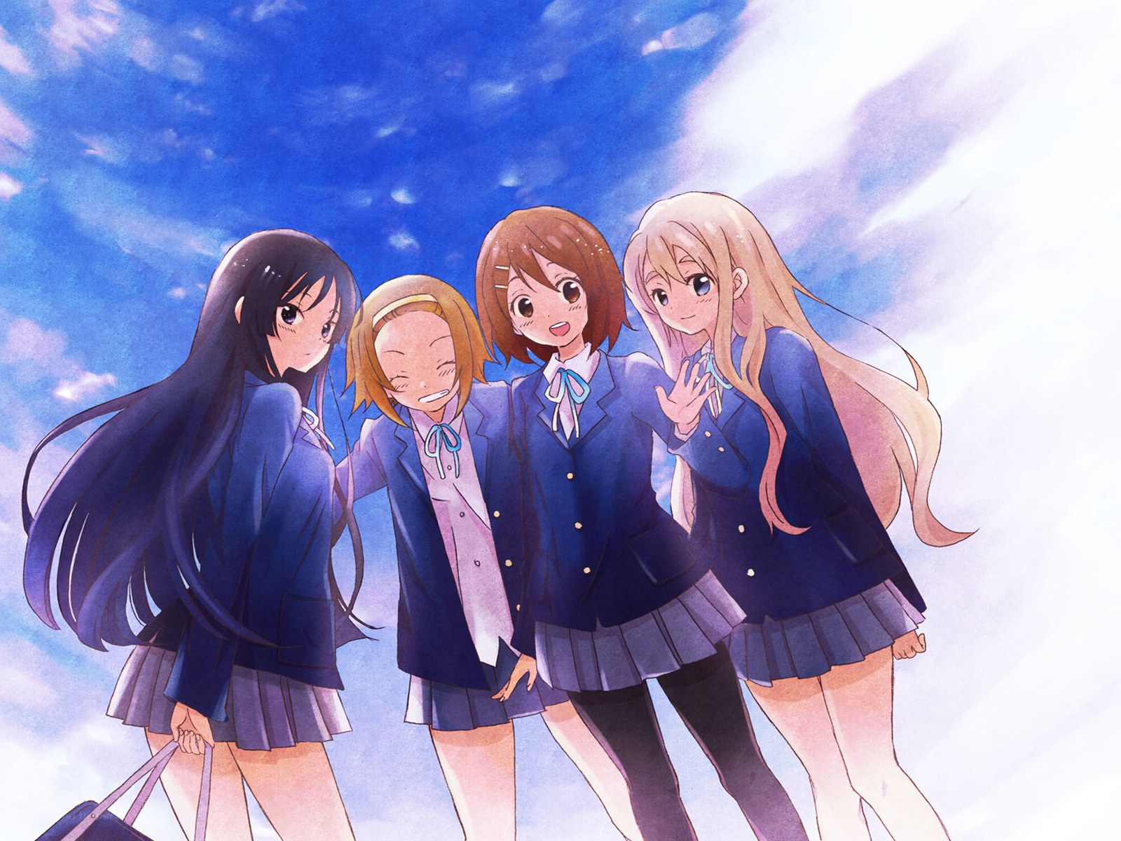 schoolgirls under blue sky