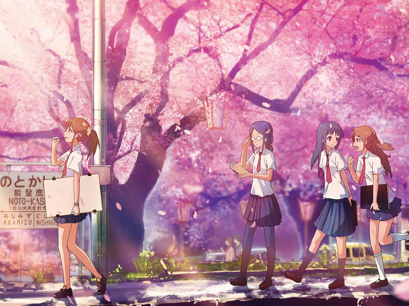 Schoolgirls under Cherry Blossoms — Pink