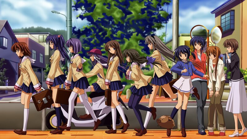 schoolgirls walking on street
