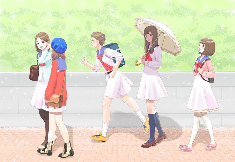 Schoolgirls Walking
