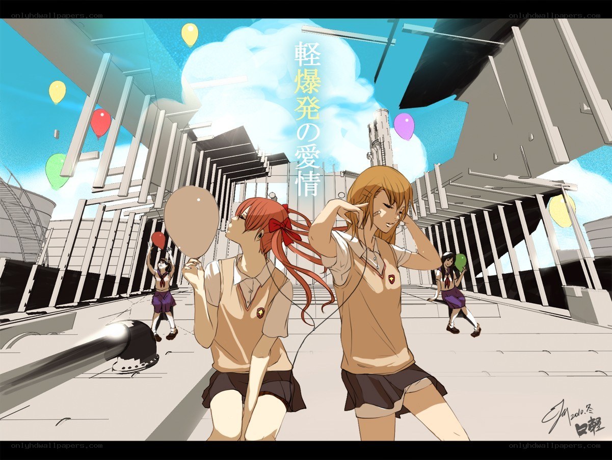 Schoolgirls with balloons