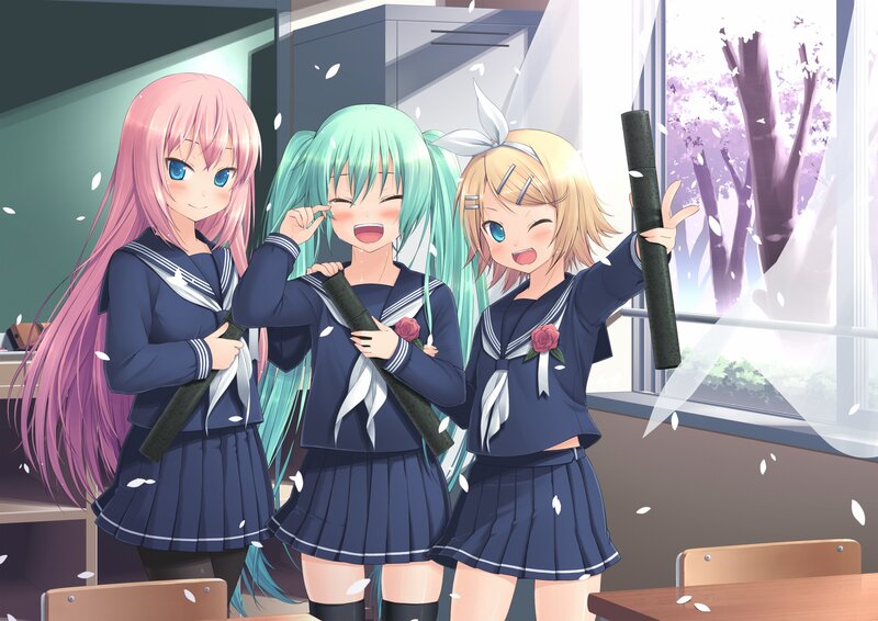 Schoolgirls with bamboo sticks