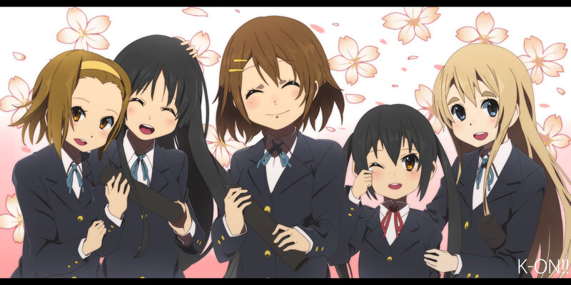 Schoolgirls with cherry blossoms