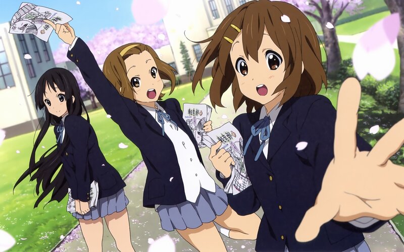 Schoolgirls with flyers