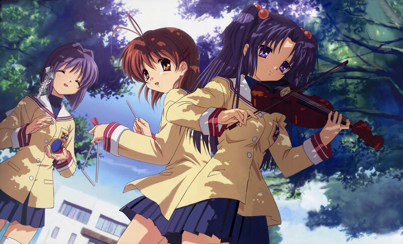 Schoolgirls with musical instruments