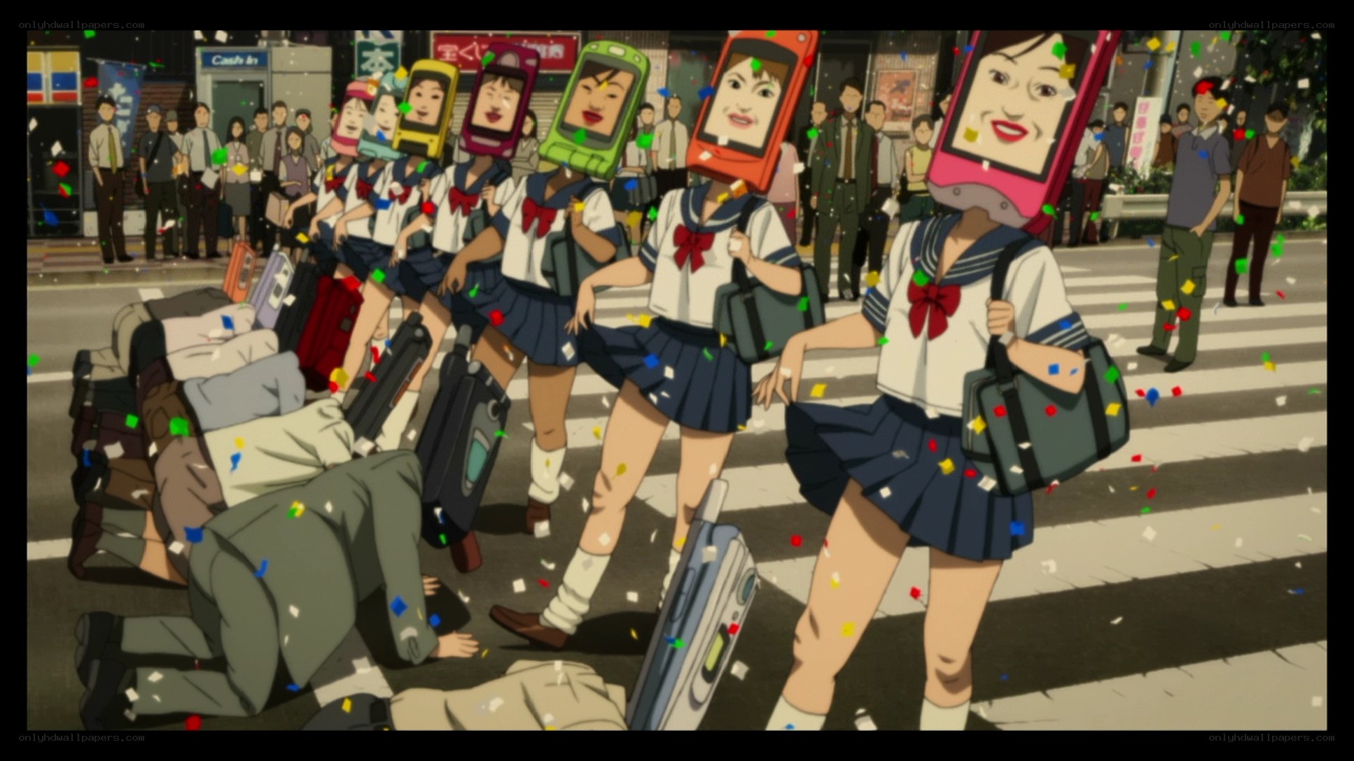Schoolgirls with phone heads