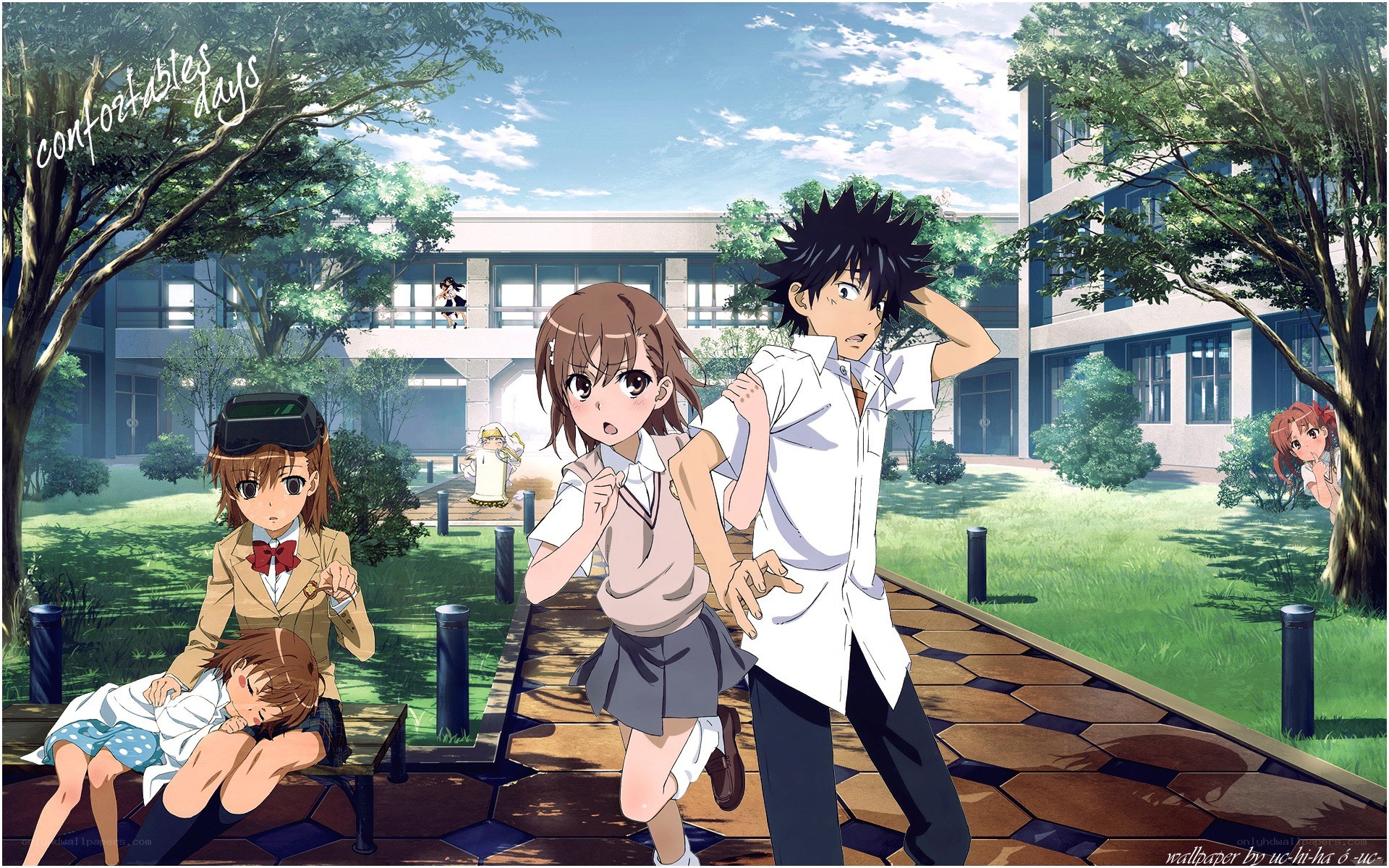 Schoolyard anime scene