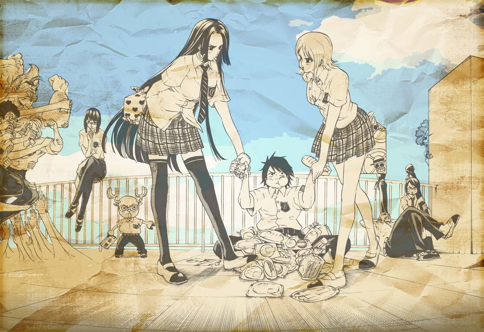 Schoolyard scene with students