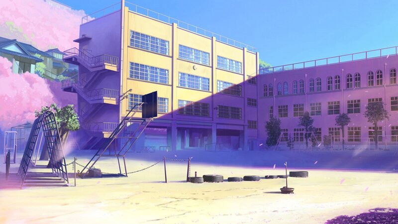 Schoolyard with Cherry Blossoms — Yellow