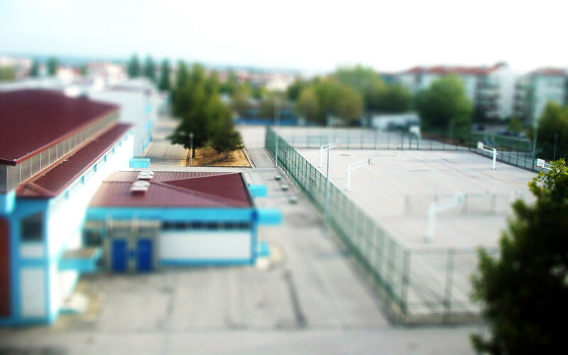 schoolyard with sports court