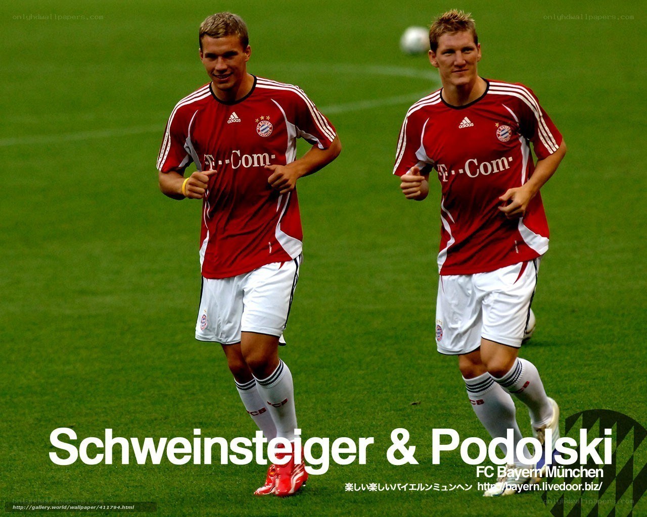Schweinsteiger and Podolski on field