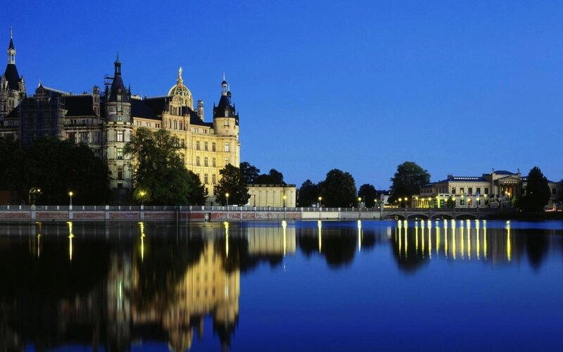 Schwerin Castle at dusk