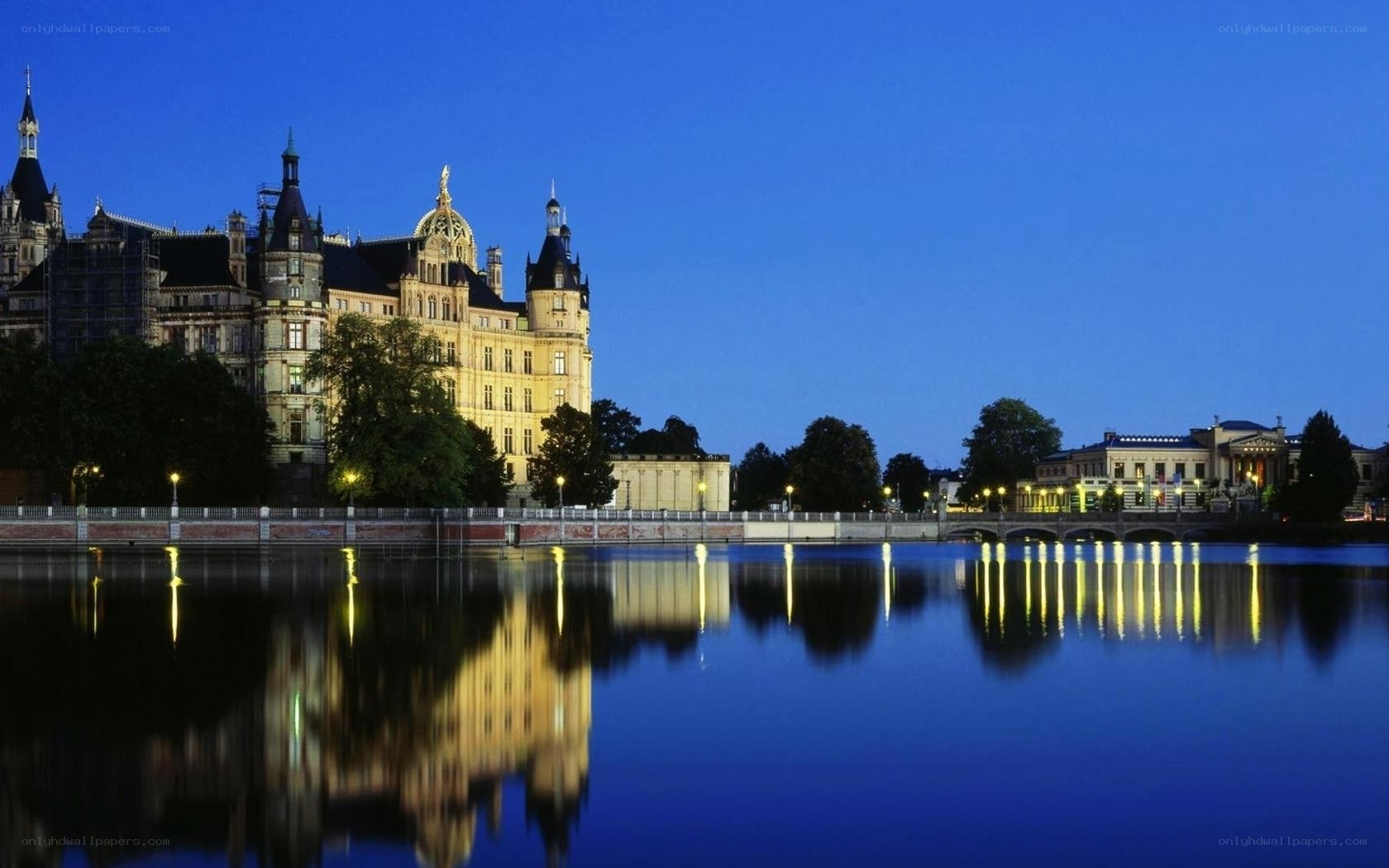 Schwerin Castle at dusk