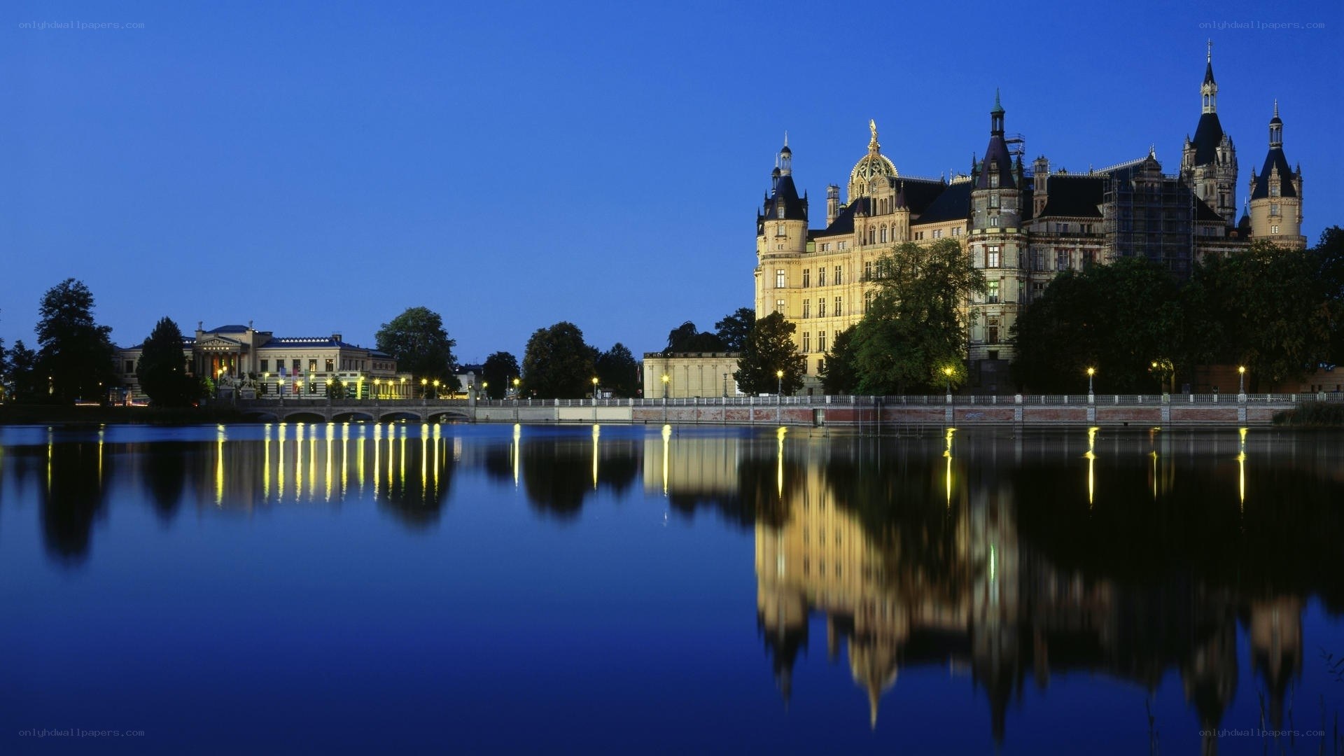 Schwerin Castle at dusk