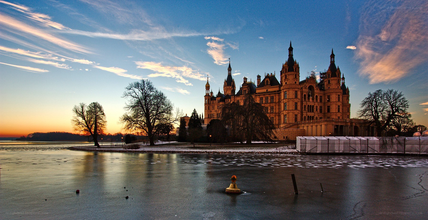Schwerin Castle at sunset