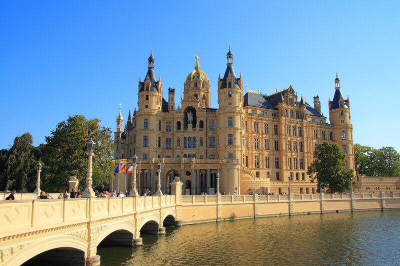 Schwerin Castle — Blue, Serene, Afternoon, Photograph, Bridge